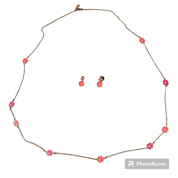 Kate Spade Pink & Coral Floral Necklace and Earring Set - Picture 1 of 7